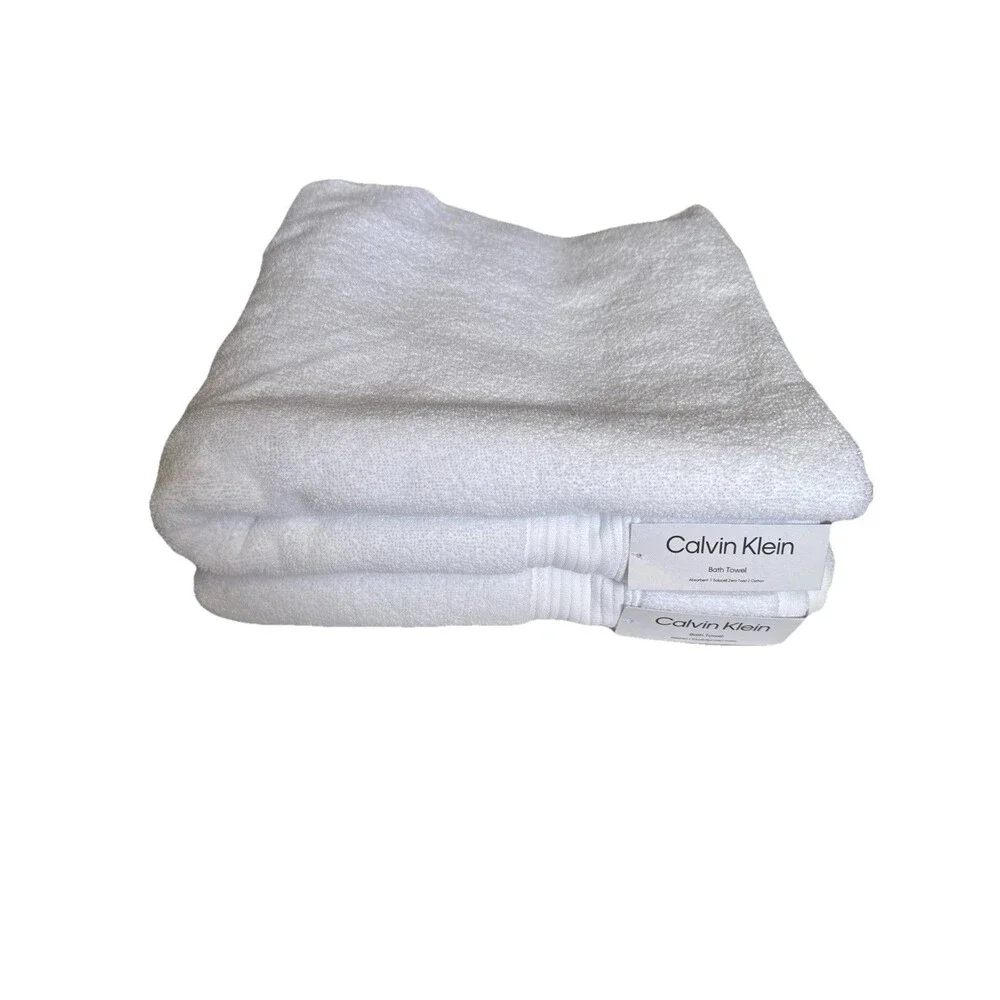 Calvin Klein  Bath Towel Set 2pcs White 100% Cotton New 30”X 56”